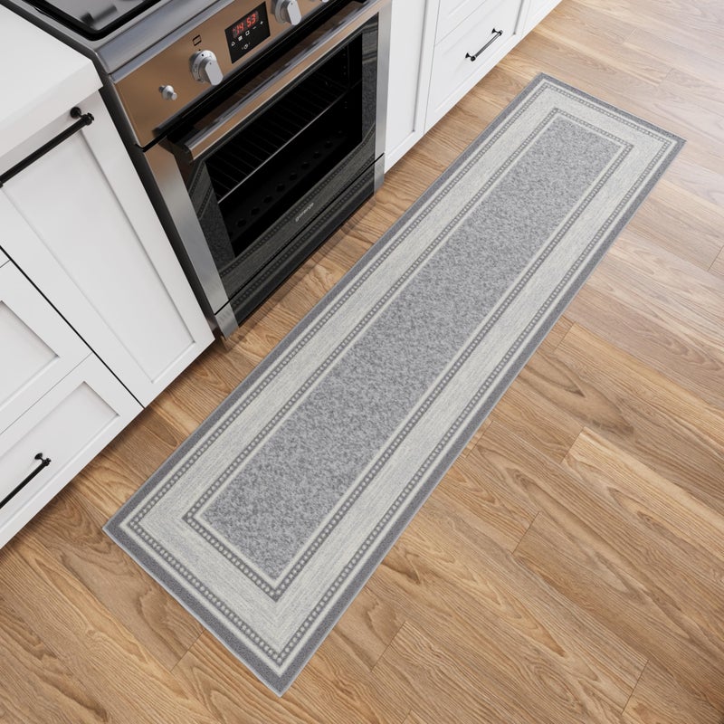 Ottomanson Hallway Runner Rug 1'10" x 7' Non Slip Border Area Rugs Easy to Clean Laundry Rug Runner Durable & Pet Friendly Floor Carpet Runners for Hallways Entryway Living Room Kitchen, Light Gray - Image 1